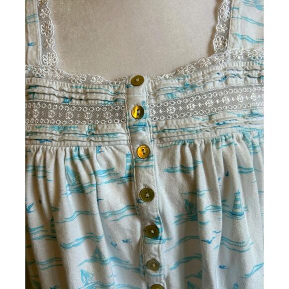 Eileen West Babydoll Nightgown XS-S Nautical Sailboat Coastal Pjs Lace Cottage - Picture 8 of 15